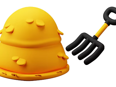 Cute Yellow Ornamental Decor Set With Polka Dot Ornament And Fork Decorative Tool 3d model