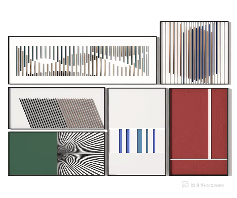 Abstract Geometric Patterns With Colorful Shapes Striped Lines And Designs 3d model 