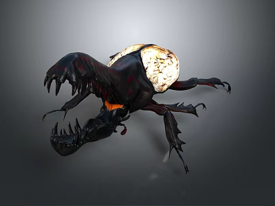 Exaggerated Fantasy Beetle with Black Exoskeleton Sharp Claws White Yellow Sections 3d model