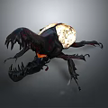 Exaggerated Fantasy Beetle with Black Exoskeleton Sharp Claws White Yellow Sections
