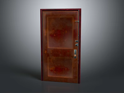 Rustic Brown Swing Door With Metal Handle And Secure Lock Mechanism Design 3d model