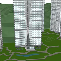 Modern High Rise Apartment Building Architecture With Blue Sky White Clouds And Palm Trees