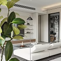 Modern Living And Dining Room Interior With Forest View Chandelier Sofa And Dining Table