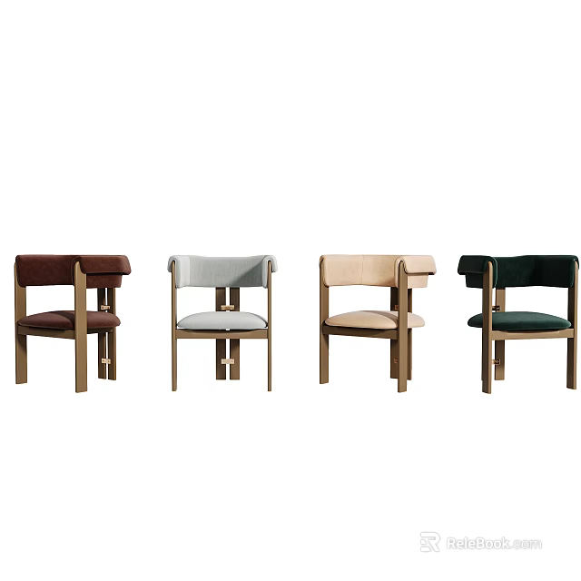 Modern Single Chair With Multiple Colors Wooden Frame And Upholstered Seat Design 3d model 