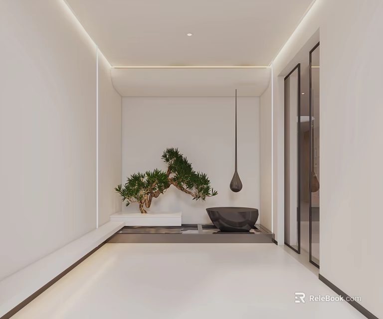 Modern Entryway Hallway Interior Design With Hanging Light And Green Plant 3d model 