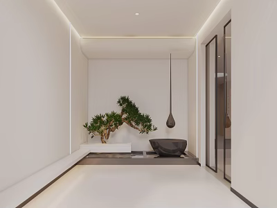 Modern Entryway Hallway Interior Design With Hanging Light And Green Plant 3d model