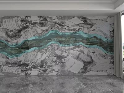 Modern Elegant Marble Wall With Black White Blue Wave Texture Interior 3d model