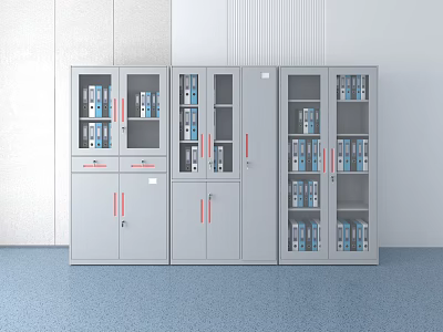 Gray Bookcase With Glass Doors Storing Folders And Multiple Units Combined In Modern Office Space 3d model