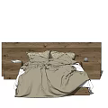 Double Bed with Wooden Headboard and Nightstands in Cozy Bedroom Setting