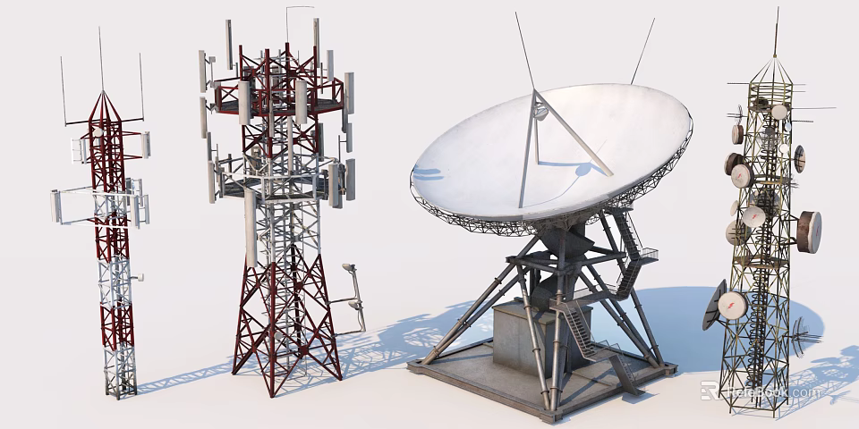 Advanced Weapon System Featuring Communication Tower And Satellite Dish Antenna 3d model 