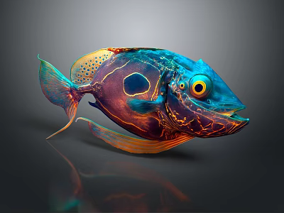 Vibrant Tropical Fish With Blue Purple Body Unique Patterns Orange Fins And Yellow Eyes 3d model