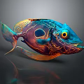 Vibrant Tropical Fish With Blue Purple Body Unique Patterns Orange Fins And Yellow Eyes