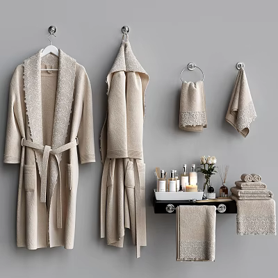 Elegant Bathroom Accessories Including Bathrobes Towels Toiletries And Candles 3d model Elegant Bathroom Accessories Including Bathrobes Towels Toiletries And Candles 3d model