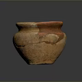 Ancient Handcrafted Earthenware Jar Sculpture with Cracked Textured Surface and Orange Red Tones