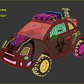 Tactical Military Vehicle With Biohazard Symbol Roof Equipment Orange Wheels And Protective Mesh