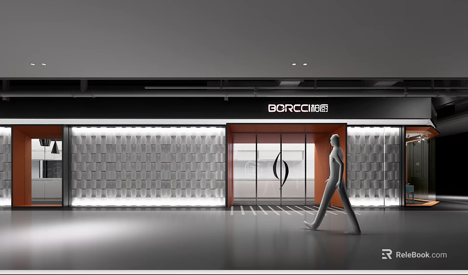BORCCI Showroom Modern Interior Design With Glass Entrance Door And Decorative Wall Panel 3d model 