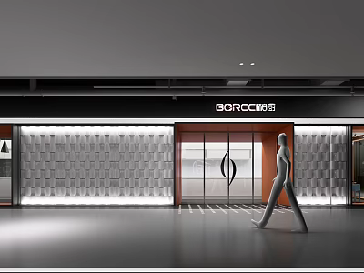 BORCCI Showroom Modern Interior Design With Glass Entrance Door And Decorative Wall Panel 3d model