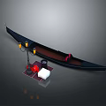 Traditional Black Gondola Water Transport With Wooden Seats And Venetian Street Lamp