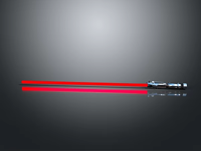 Red Lightsaber With Metallic Hilt And Glowing Red Blade On Reflective Surface 3d model