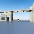 Modern Gray Concrete Entrance Gate With Square Pillars Large Beam And Guard House