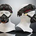 Black Head Mounted Respiratory Masks With Goggles And Breathing Tubes On Mannequins