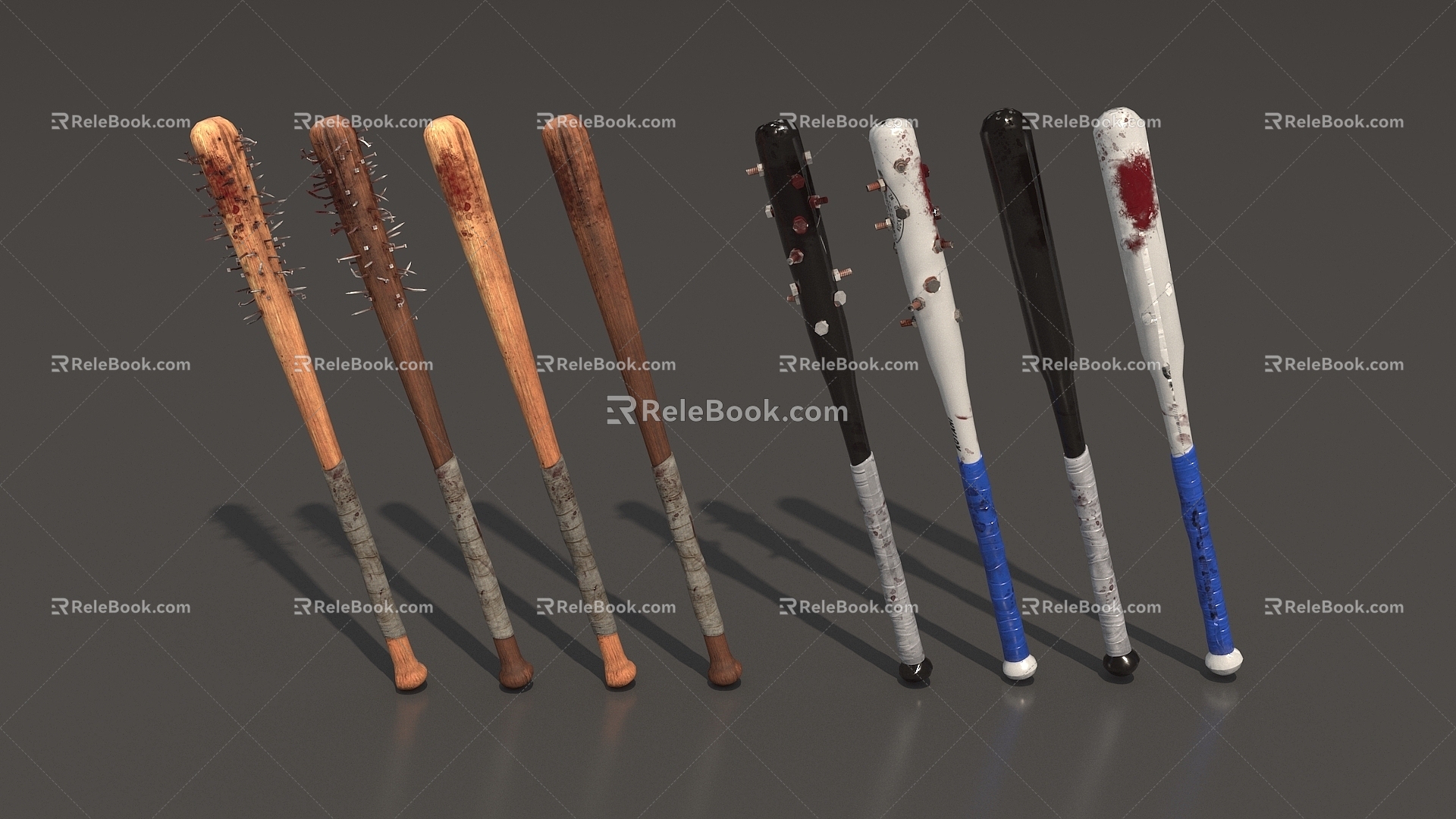 Baseball bat mace bat bat bat wooden stick wooden stick iron stick weapon dangerous bat with nails bat super realistic high precision video level 3d model