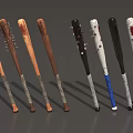 Different Style Weapon Baseball Bats Featuring Nails Blood Stains And Handle Materials 3d model