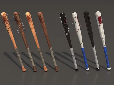 Different Style Weapon Baseball Bats Featuring Nails Blood Stains And Handle Materials 3d model