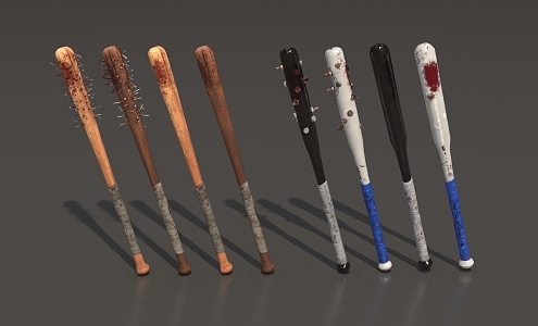 Baseball bat mace bat wooden stick wooden stick iron stick weapon dangerous bat with nails bat super realistic high precision video level 3d model