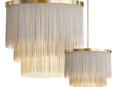 Elegant Modern Fringe Chandelier With Cream Tassels And Gold Trim Design 3d model