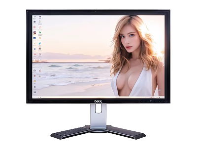 BOV Computer Monitor With Modern Design Metal Stand And High Definition Beach Scene 3d model