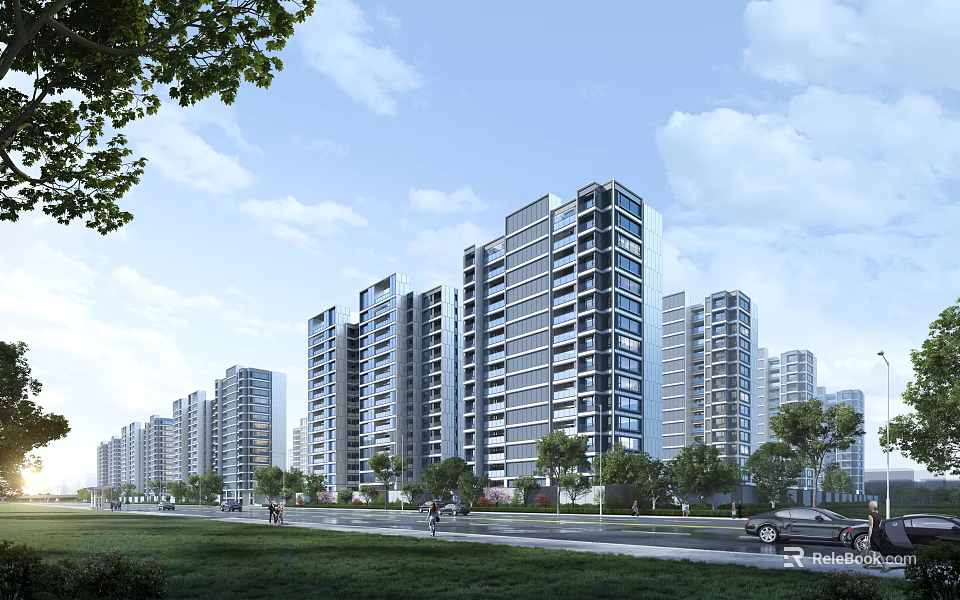Modern High Rise Residential Buildings With Green Landscaped Surroundings And Urban View 3d model 