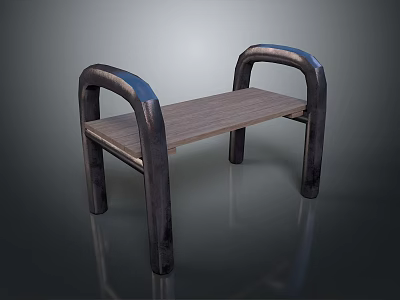 Modern Bench With Curved Metal Armrests Wooden Seat And Metal Legs 3d model