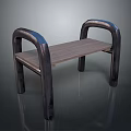 Modern Bench With Curved Metal Armrests Wooden Seat And Metal Legs