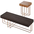 Modern Dark Wood Coffee Table With Sleek Metal Legs And Minimalist Design