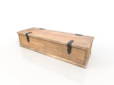 Vintage Wooden Storage Box With Black Metal Clasps And Rectangular Design 3d model
