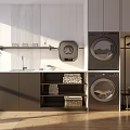 Modern Laundry Room With Stacked Washer Dryer Clothes Rack And Storage Baskets