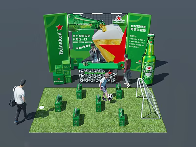 Heineken Themed Photo Spot With Football Goal Green Booth And Beer Crates On Grass 3d model