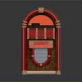 Vintage Wooden Jukebox With Red And Gold Accents Retro Style Grille Design