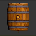 Vintage Wooden Wine Barrel With Orange Staves Purple Hoops And Spigot Stand