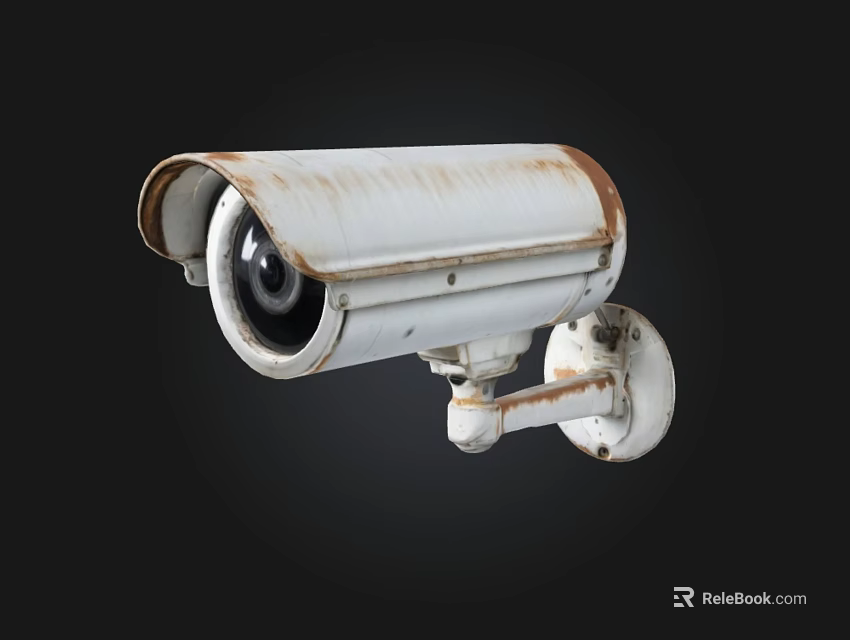 Rusty White Security Camera With Wall Mount Bracket On Black Background 3d model 