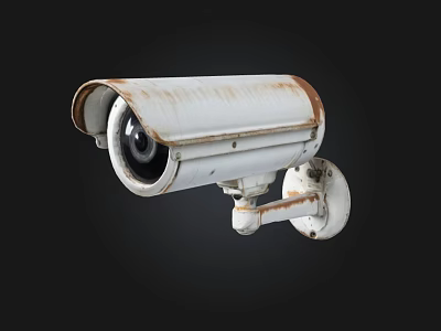 Rusty White Security Camera With Wall Mount Bracket On Black Background 3d model