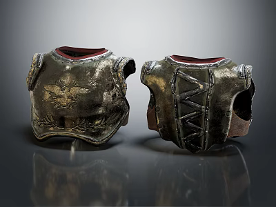 Vintage Metal Shoulder Armor With Carved Patterns And Red Lining 3d model