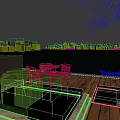 Scenic Lake View At Sunset With Wooden Deck Table Chairs And High Rise Buildings