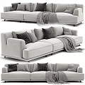 Modern Minimalist Light Gray Three-Seater Sofa With Decorative Pillows And Throw Blanket 3d model