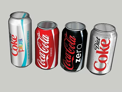 Assorted Coca-Cola Beverage Cans Including Original Zero Plus And Diet Variants 3d model