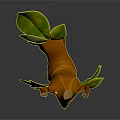 Cartoon Deer Character With Wooden Antlers Green Leaves And Glowing Eyes