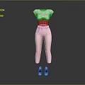 Women's Fashion Outfit With White T shirt Pink Belt Beige Pants And Casual Shoes