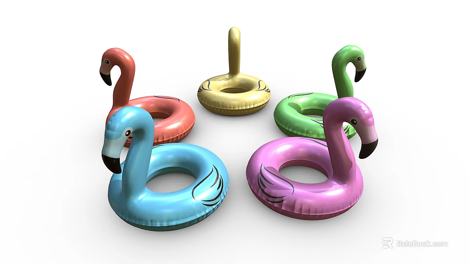 Colorful Flamingo Inflatable Swim Rings for Kids Summer Pool Playtime 3d model 