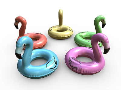 Colorful Flamingo Inflatable Swim Rings for Kids Summer Pool Playtime 3d model